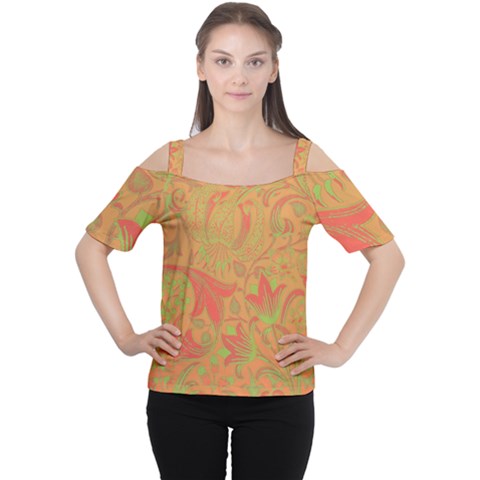 Floral Pattern Women s Cutout Shoulder Tee by Valentinaart