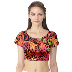 Floral pattern Short Sleeve Crop Top (Tight Fit)