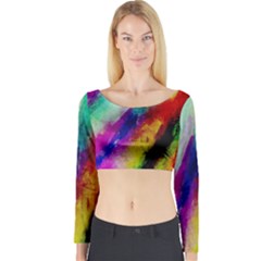 Colorful Abstract Paint Splats Background Long Sleeve Crop Top by Simbadda