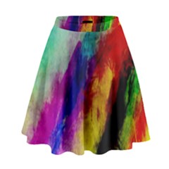 Colorful Abstract Paint Splats Background High Waist Skirt by Simbadda