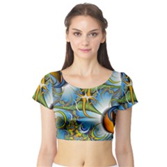 Random Fractal Background Image Short Sleeve Crop Top (Tight Fit)