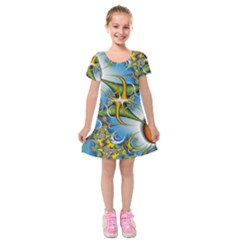 Random Fractal Background Image Kids  Short Sleeve Velvet Dress