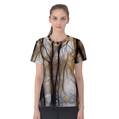 Fall Forest Artistic Background Women s Cotton Tee by Simbadda