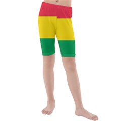 Rasta Colors Red Yellow Gld Green Stripes Pattern Ethiopia Kids  Mid Length Swim Shorts by yoursparklingshop