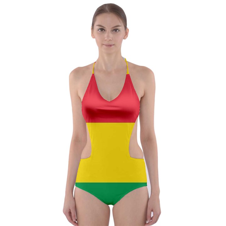 Rasta Colors Red Yellow Gld Green Stripes Pattern Ethiopia Cut-Out One Piece Swimsuit