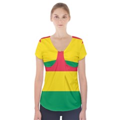 Rasta Colors Red Yellow Gld Green Stripes Pattern Ethiopia Short Sleeve Front Detail Top by yoursparklingshop