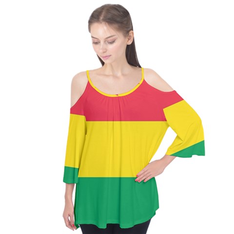 Rasta Colors Red Yellow Gld Green Stripes Pattern Ethiopia Flutter Tees by yoursparklingshop