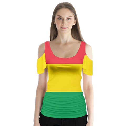 Rasta Colors Red Yellow Gld Green Stripes Pattern Ethiopia Butterfly Sleeve Cutout Tee  by yoursparklingshop