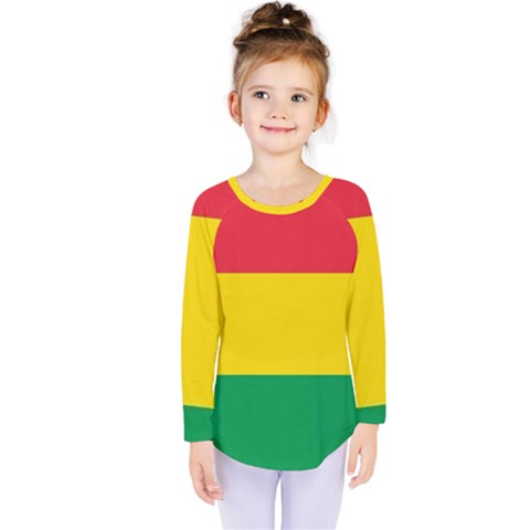 Rasta Colors Red Yellow Gld Green Stripes Pattern Ethiopia Kids  Long Sleeve Tee by yoursparklingshop