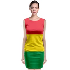 Rasta Colors Red Yellow Gld Green Stripes Pattern Ethiopia Sleeveless Velvet Midi Dress by yoursparklingshop