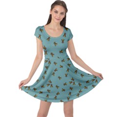 Dark Aqua Pattern Of The Bee On Honeycombs Cap Sleeve Dress by CoolDesigns