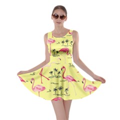 Light Yellow Flamingo Bird Pattern Skater Dress by CoolDesigns