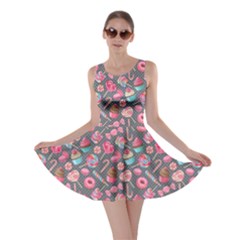 Dark Gray Lollipop Candy Macaroon Cupcake Donut Skater Dress by CoolDesigns