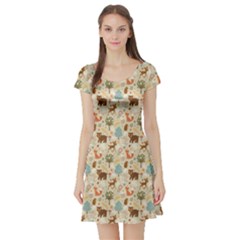 Colorful Colorful Woodland Animals Pattern Short Sleeve Skater Dress by CoolDesigns