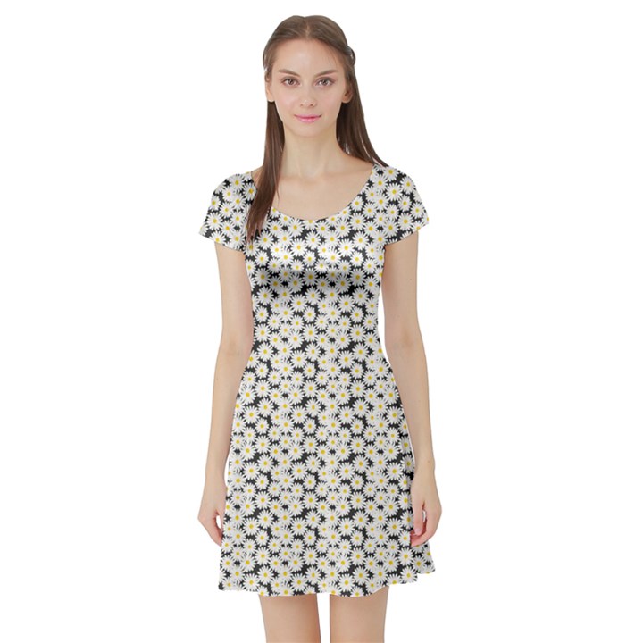 Colorful Daisies Pattern Short Sleeve Skater Dress