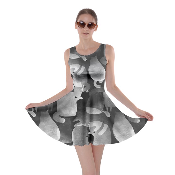  Cat Silhouettes Gray Skater Dress