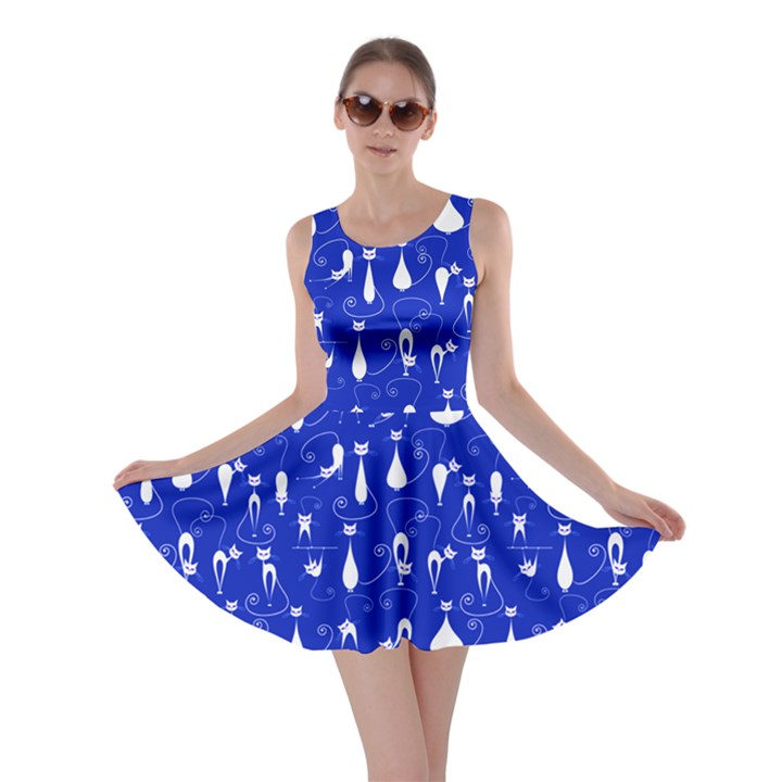 Royal Blue Lovely Cats Pattern Skater Dress