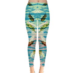 Aqua Feather Aztec Tribal Leggings