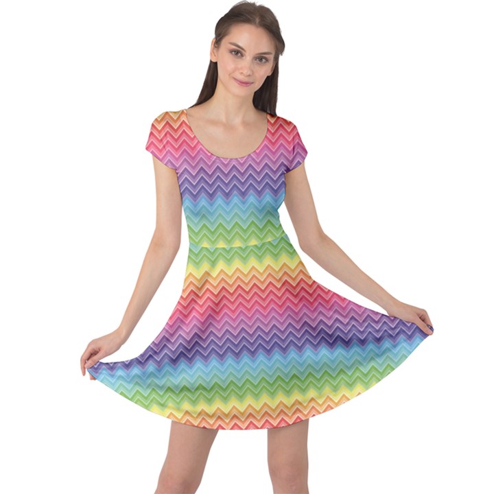 Colorful Chevron Rainbow Colored Pattern Cap Sleeve Dress