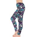 Purple Flowers Skulls and Hearts Pattern Leggings View3