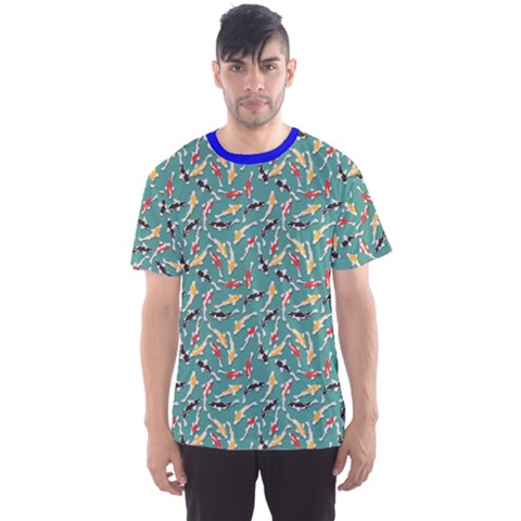 Blue Pattern Design With Colored Koi Fish Men s Sport Mesh Tee by CoolDesigns