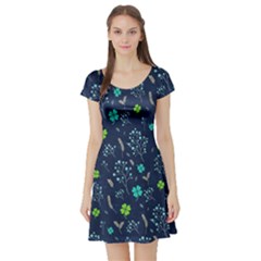 Shamrock Blue Short Sleeve Skater Dress