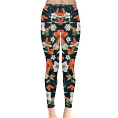 Teal & Orange Floral Leggings by CoolDesigns