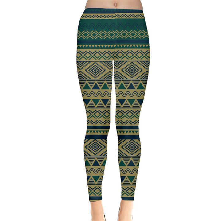 Green Aztec Tribal Chevron Stripes Leggings