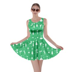 Green Lovely Cats Pattern Skater Dress