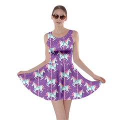 Purple Carousel Horses Pattern Skater Dress 