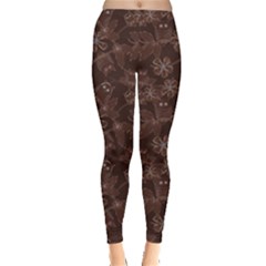 Brown Pattern Of Big Eyed Owls Family On Tree At Night Women s Leggings by CoolDesigns