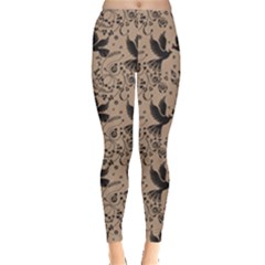 Nude Floral Pattern Birds Leggings by CoolDesigns