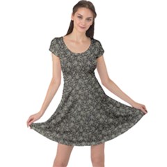 Dark Cannabis Leafs With Skulls Pattern Cap Sleeve Dress