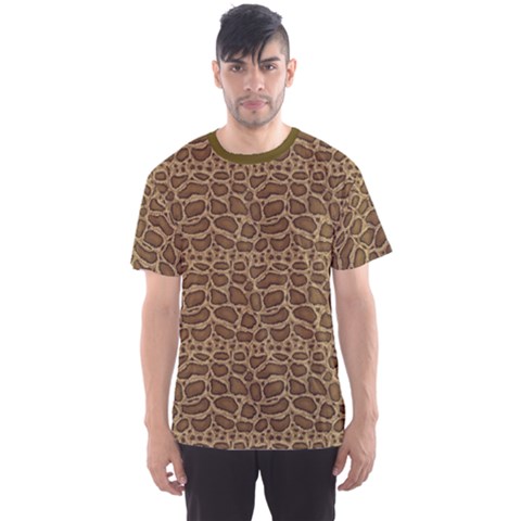 Brown Python Snakeskin Pattern Repeats Seamlessly Men s Sport Mesh Tee by CoolDesigns