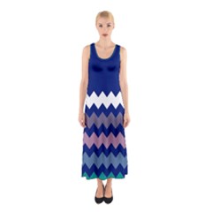 Blue Chevron Sleeveless Maxi Dress