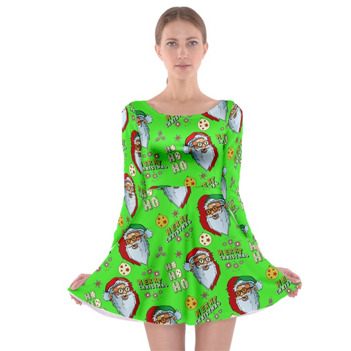 Neon Green Santa Long Sleeve Skater Dress