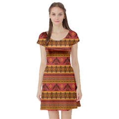 Brown Eagles Ethnic Style Pattern Tribal Native American Short Sleeve Skater Dress by CoolDesigns