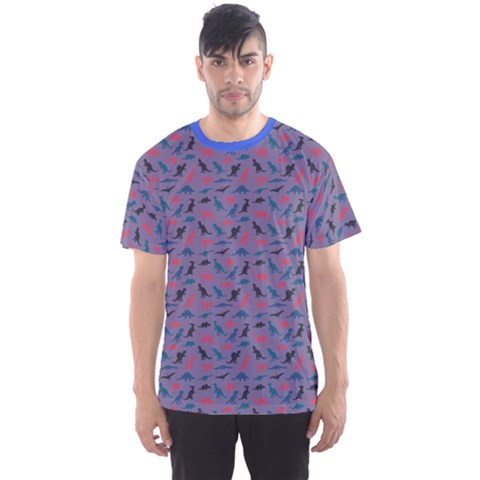 Blue Set Of Silhouettes Dinosaur Animal Retro Pattern Men s Sport Mesh Tee by CoolDesigns