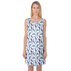 Blue Watercolor Pattern With Dolphins Sleeveless Satin Nightdress by CoolDesigns