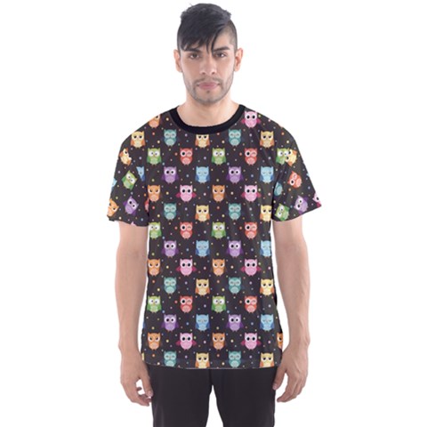 Black Pattern With Colorful Owls On Dark Men s Sport Mesh Tee by CoolDesigns