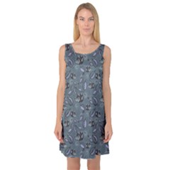 Blue Hedgehogs In The Night Forest Pattern Sleeveless Satin Nightdress