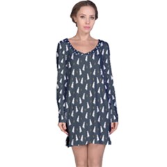 Dark Floral Pattern With Rabbit And Carrot Bunny Long Sleeve Nightdress by CoolDesigns