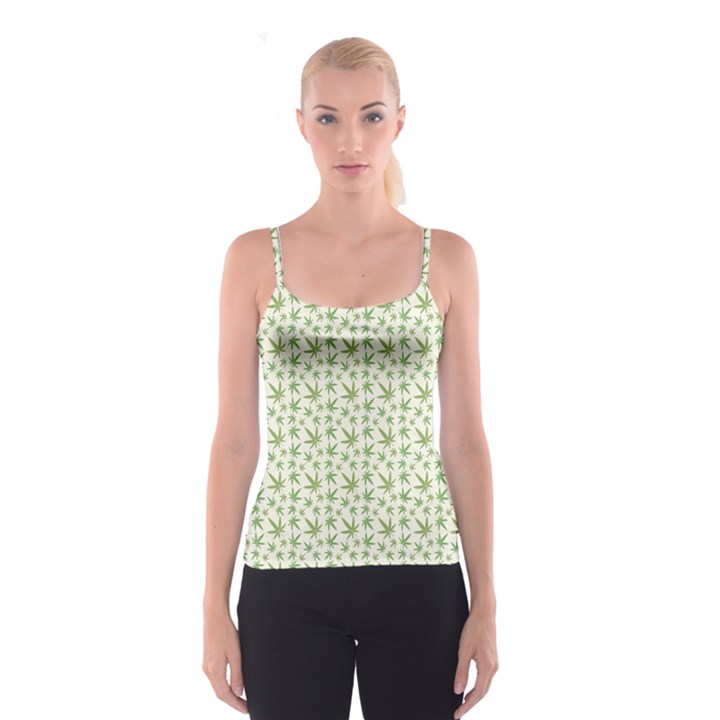 Green Green Cannabis Leaves Pattern Spathetti Strap Top