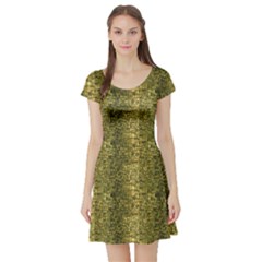 Green Leather Animal Snake Reptile Crocodile Pattern Short Sleeve Skater Dress