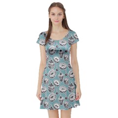 Blue Sweets Donut Biscuit On The Short Sleeve Skater Dress by CoolDesigns