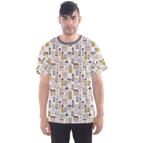 Gray Pattern With Urban Landscape Men s Sport Mesh Tee by CoolDesigns