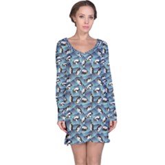 Blue Penguin Pattern Abstract Penguin Crystal Ice Long Sleeve Nightdress by CoolDesigns