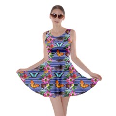 Colorful Pattern Butterflies And Tropical Flowers Skater Dress