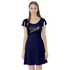 Navy Hawaii Short Sleeve Skater Dress