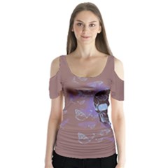 Butterfly Skull Coral Halloween V2 Butterfly Sleeve Cutout Tee